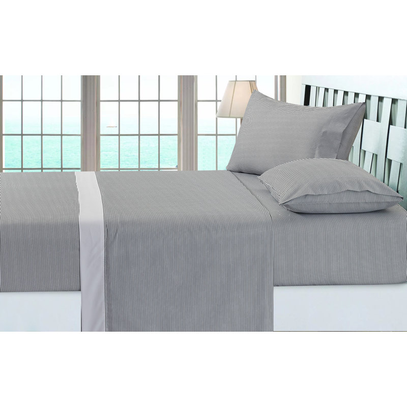 Ensemble de draps rayés en microfibre, Ensemble de draps pour lit double + un drap-housse, Rayure blanche
