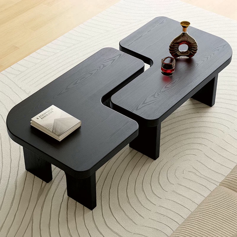 Modern Black Wooden Nesting Coffee Table Set, 70.86" Extendable Splicing Center Table for Living Room
