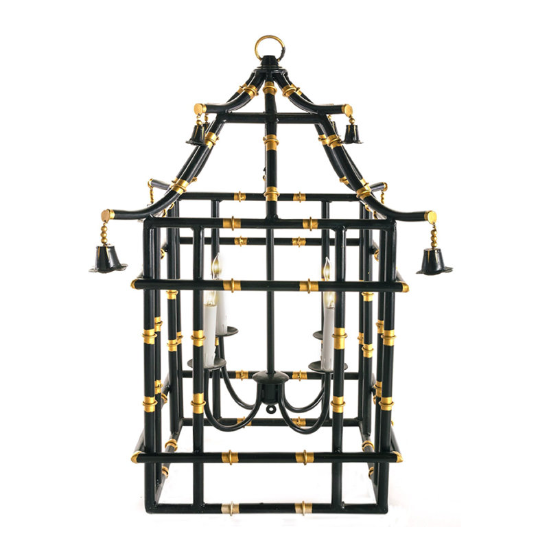 4 - Light Chandelier, Black/Gold, 24" H x 16" W x 16" D