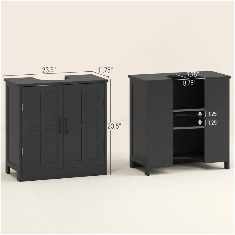 Meuble-lavabo de salle de bain, meuble-lavabo piédestal avec tablette réglable, noir