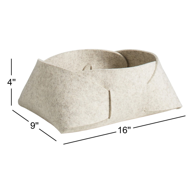 Double Tuck Fabric Decorative Basket, Heathered Off-White, 4" H x 16" W x 9" D