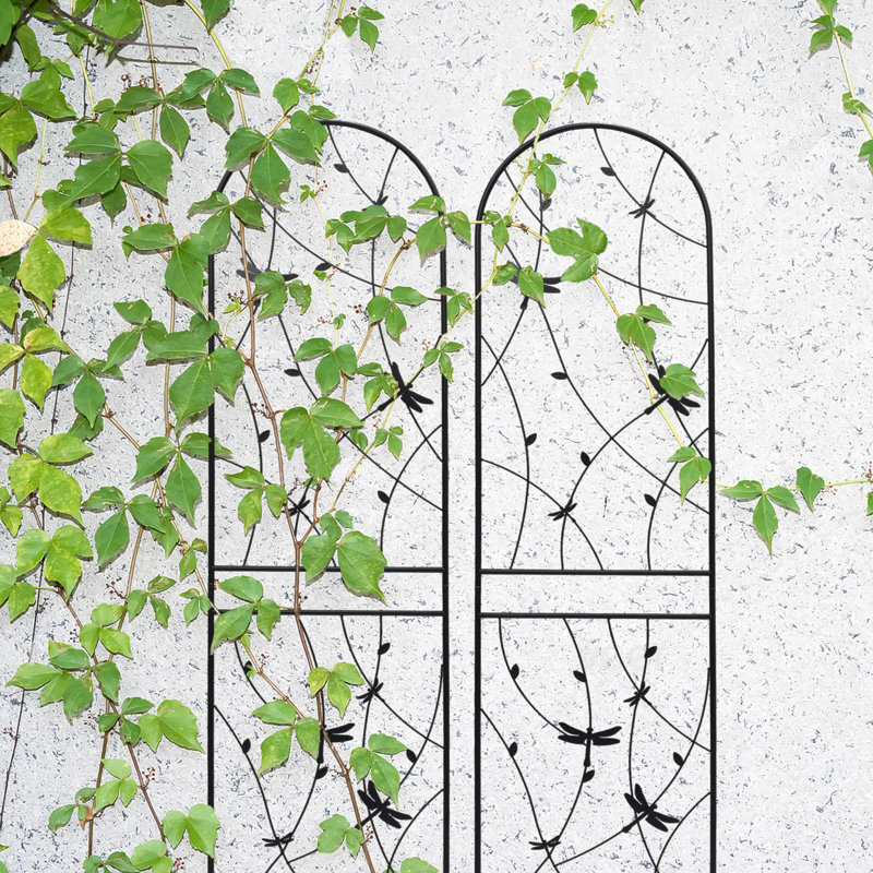 Ensemble de 4 treillis de jardin en métal 86,7 "x 19,7" antirouille pour plantes grimpantes déco de libellules