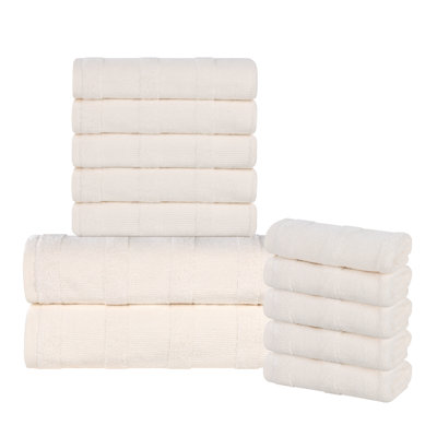Oilton Ribbed 12 Piece 100% Cotton Bath Towel Set