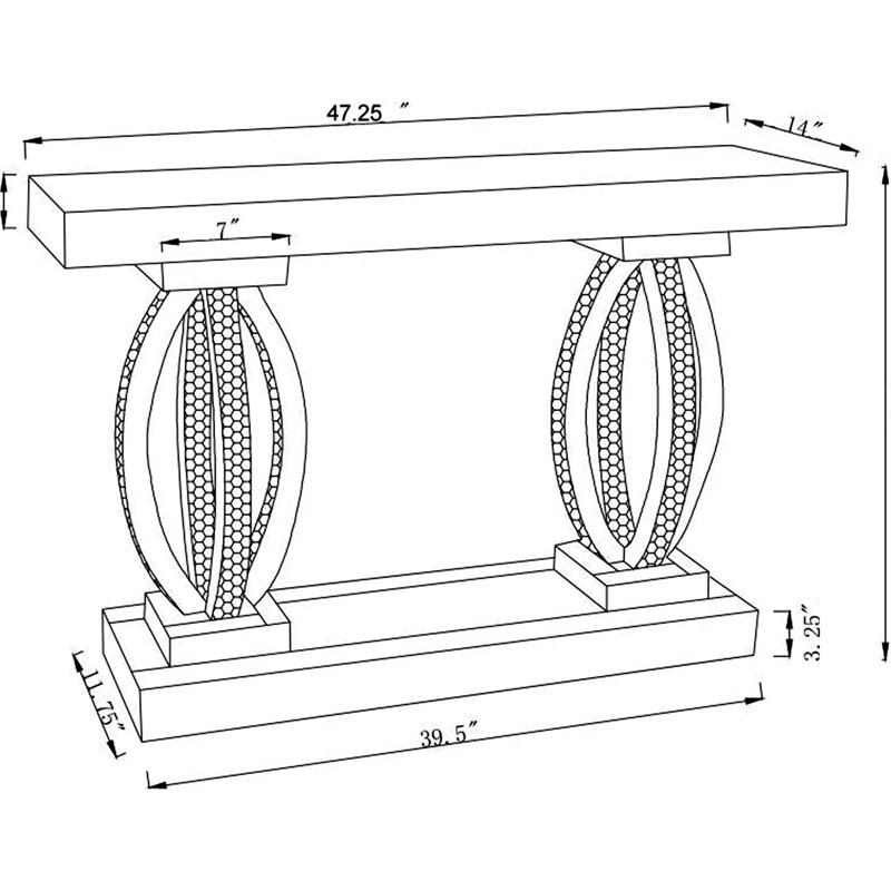 Élégante table d'entrée à miroir en acrylique argenté, idéale pour organiser les chaussures et les manteaux, console rectangulaire sophistiquée de 30,86 po x 14 po, espace de rassemblement sophistiqué de 46,45 po x 14 po