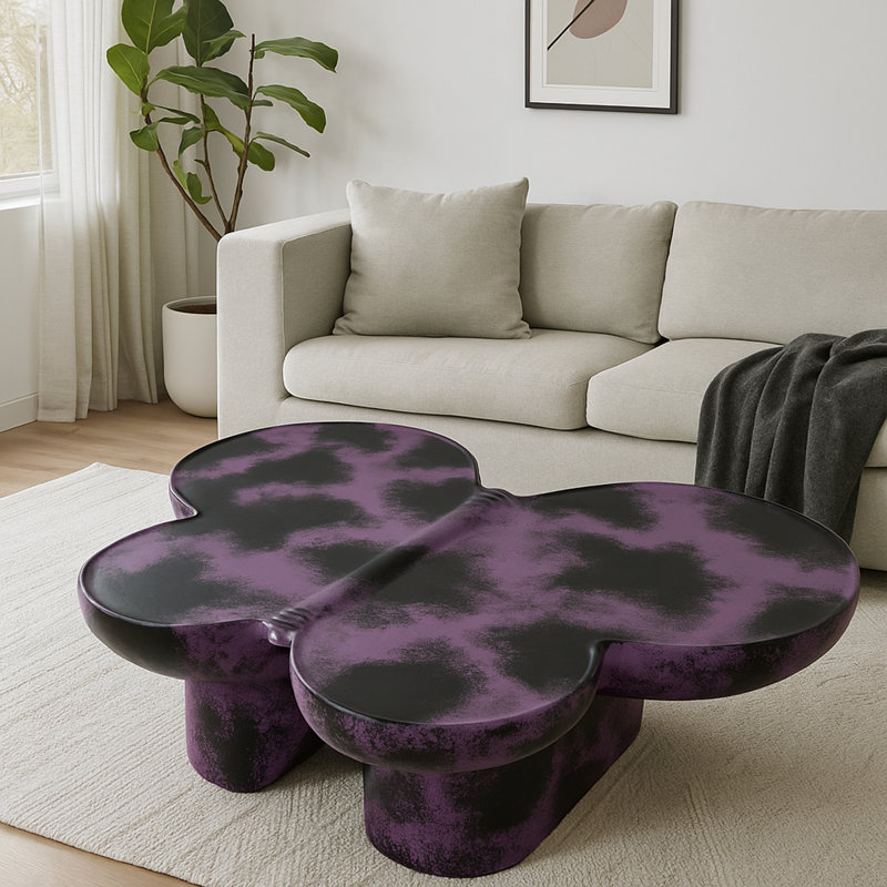 Table basse moderne en faux travertin texturé pour le salon / bureau, Mauve / Noir