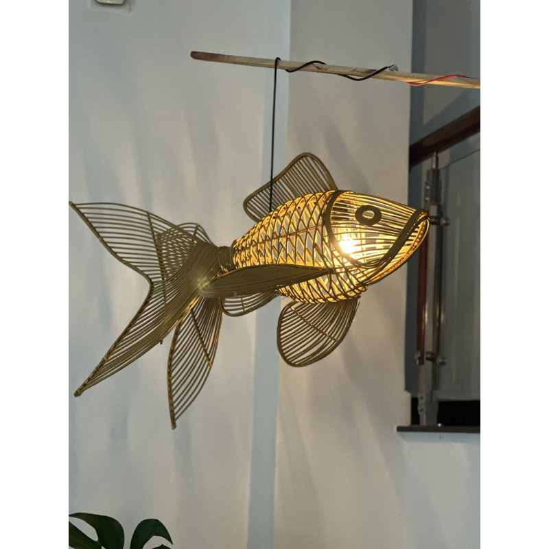 Abat-jour lustre en osier naturel tissé à la main, 25"L x H 12-13"