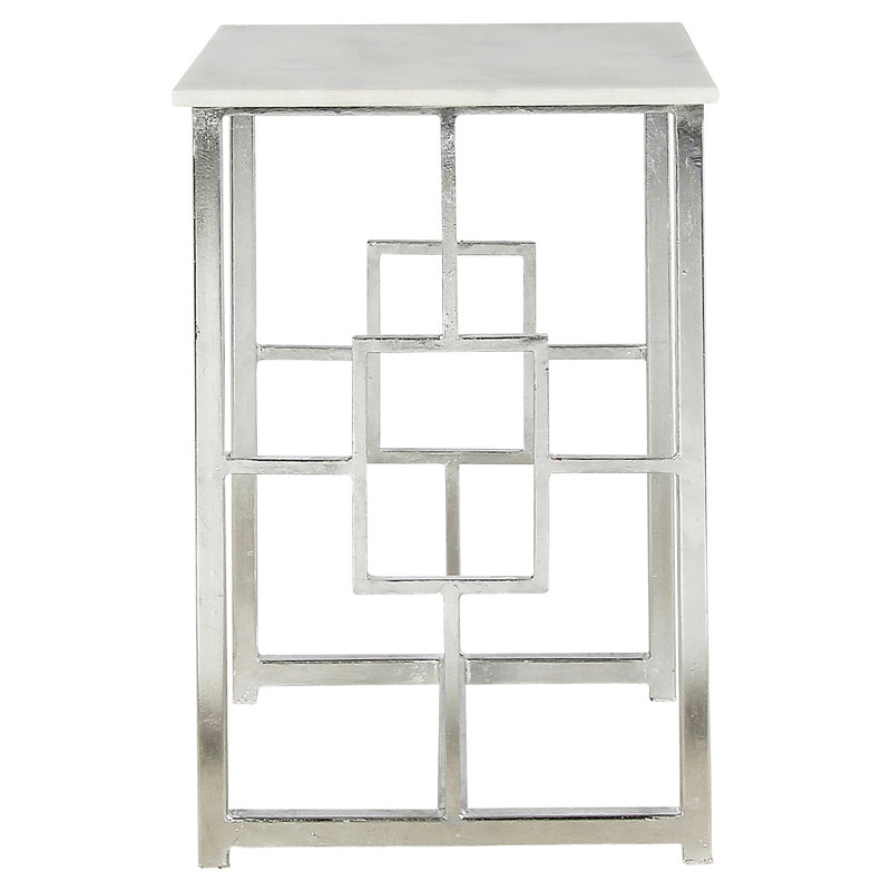 Plaza Sled End Table, Silver Leaf, Carrera Marble