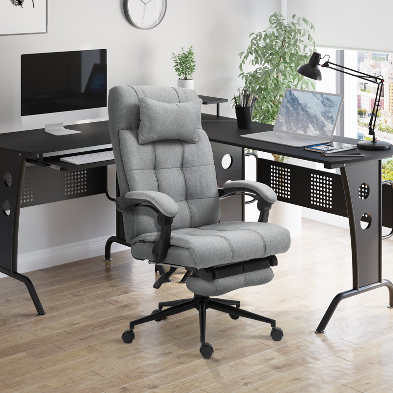 Wedigo Linen Office Chair with Headrest, Light Grey Linen