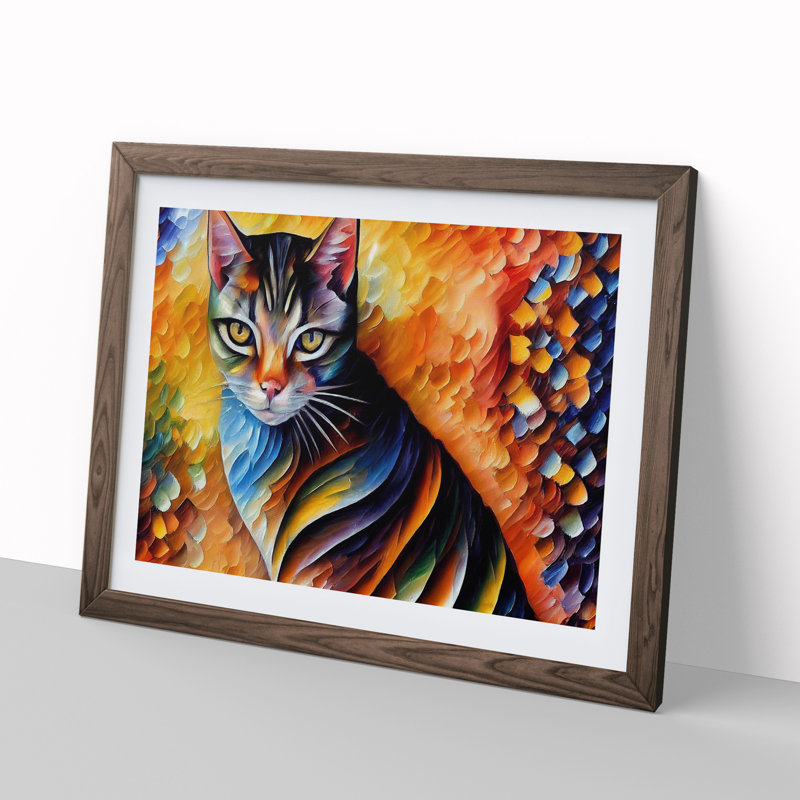 Cat Painting Vol.7 Abstract - Framed Print, 46cm H x 64cm W x 2cm D, Walnut Framed