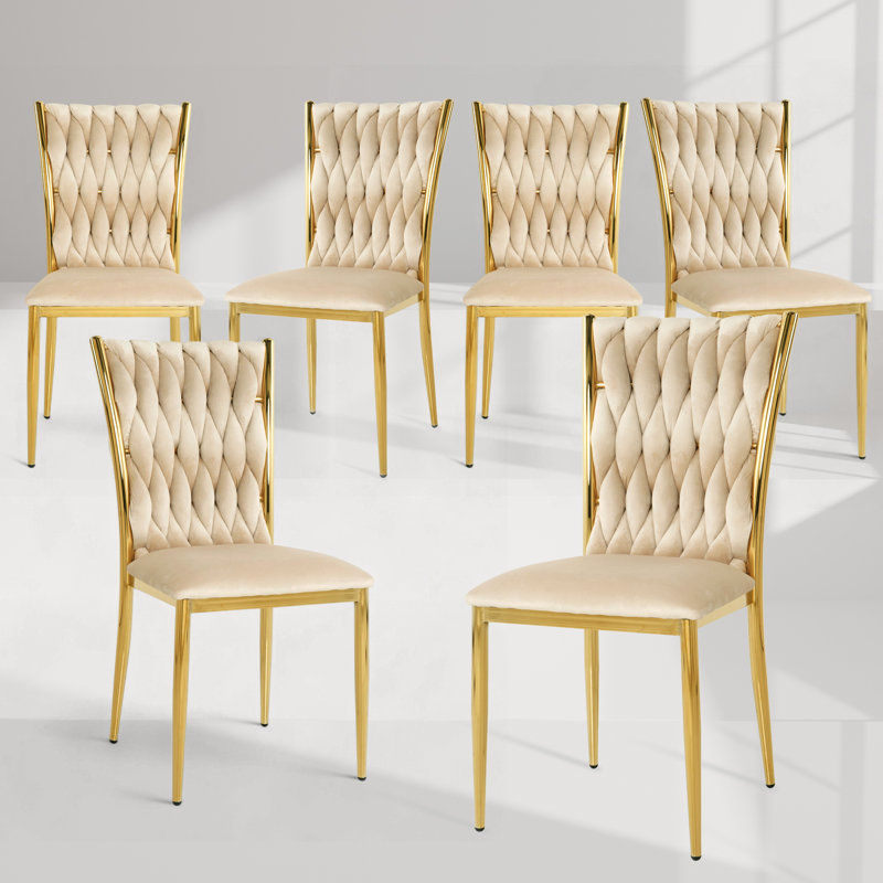Ensemble de chaises de salle à manger en velours - Chaises de salle à manger tissées avec pieds en métal - Chaise d'appoint rembourrée moderne pour salle à manger, cuisine, meuble-lavabo et salon