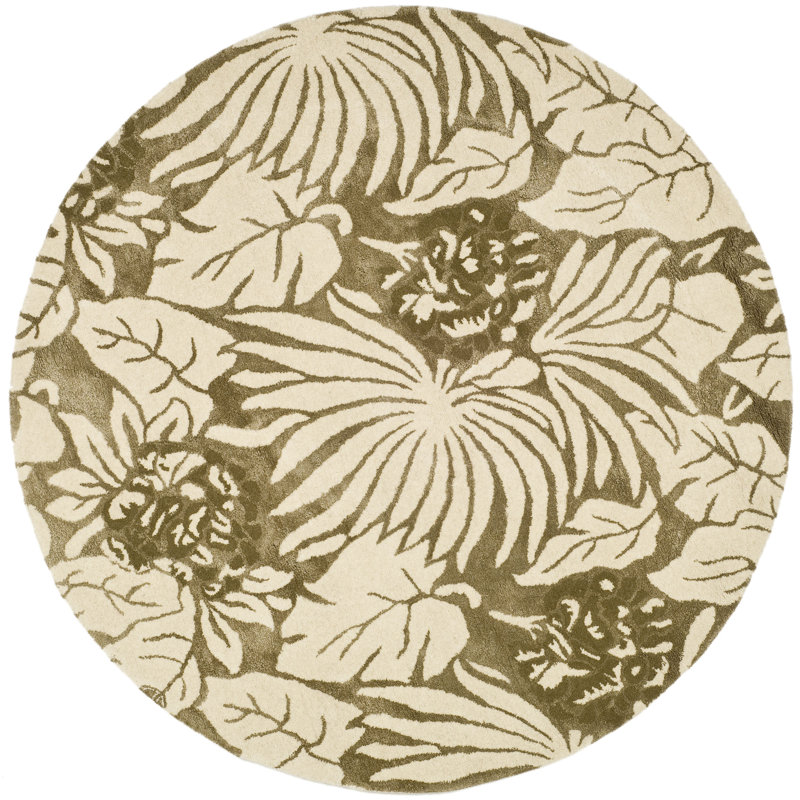 Tapis floral ivoire / gris en laine / coton / viscose touffeté à la main Soho, Rectangle 7 pi 6 po x 9 pi 6 po