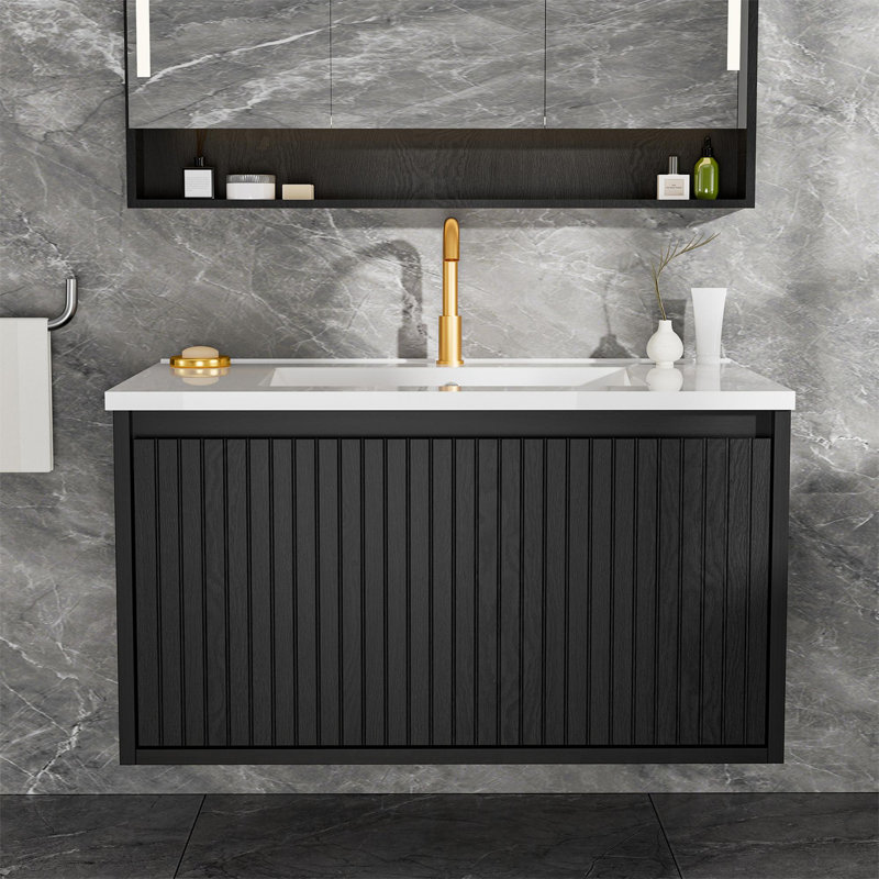 Meuble-lavabo 30 po avec lavabo en céramique, Noir