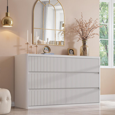 Fluted 6-Drawer Dresser, 48" Wide Modern Curved Chest of Drawers