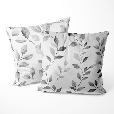 Floral Printed Throw Pillow - Warm Gray Leaves Country Farmhouse Pillow