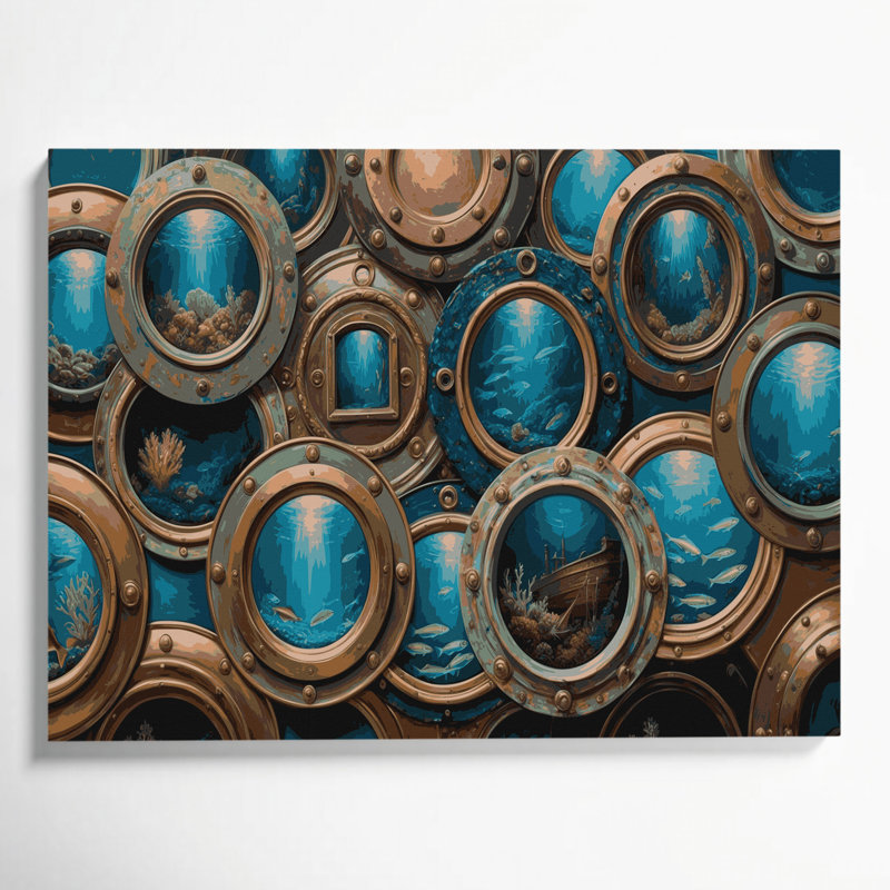 Art mural sur toile noir à hublots nautiques, H 20 po x l 30 po