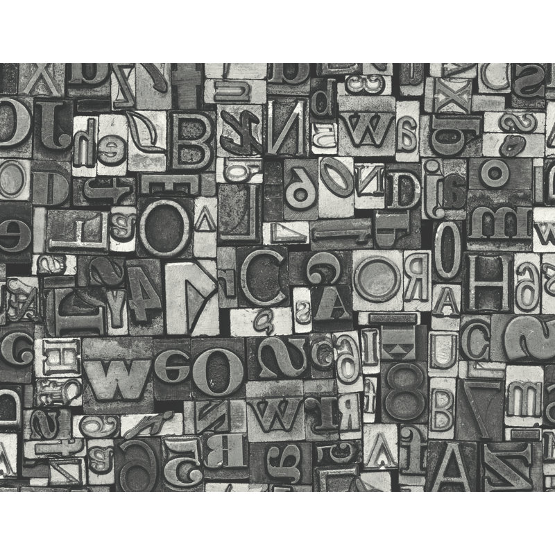 Seabrook Designs Latte Headley Letters Unpasted Wallpaper, Grey