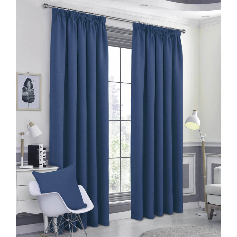 Meliha Pencil Pleat Blockout Curtains, Navy, Width 165 x Drop 229 cm