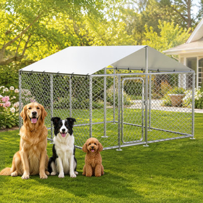 93" Outdoor Dog Kennel with Lockable Door,Yard Kennel with Waterproof Roof