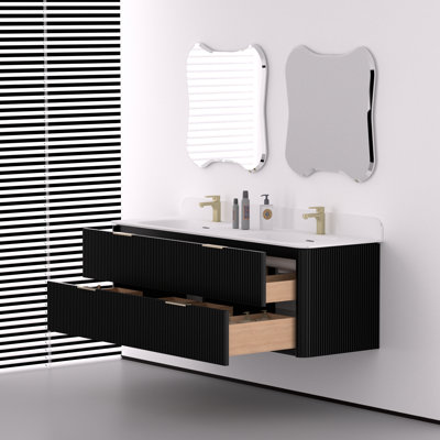 Oakridge 60 Inch Wall Mounted Double Bathroom Vanity With Top With Overflow, Pre-Assembled