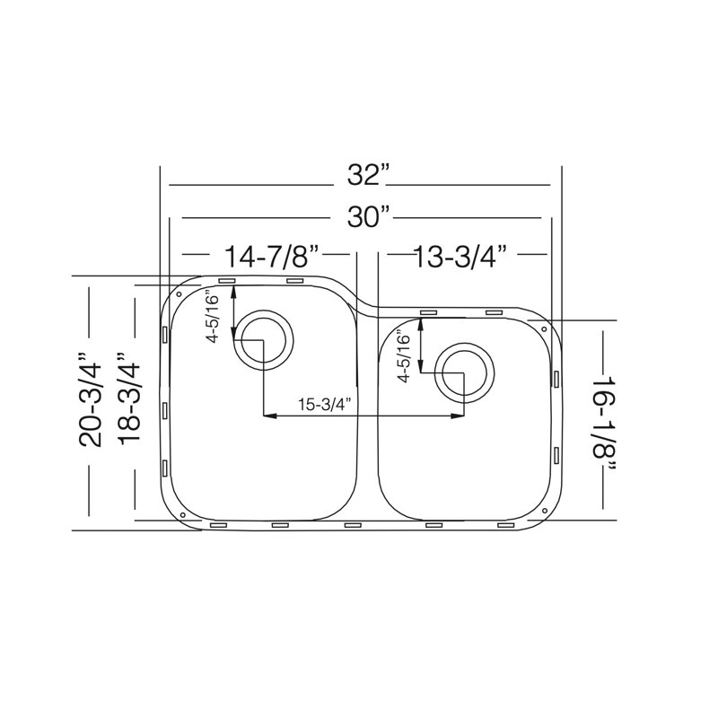 32'' L Flush Double Bowl Stainless Steel Kitchen Sink