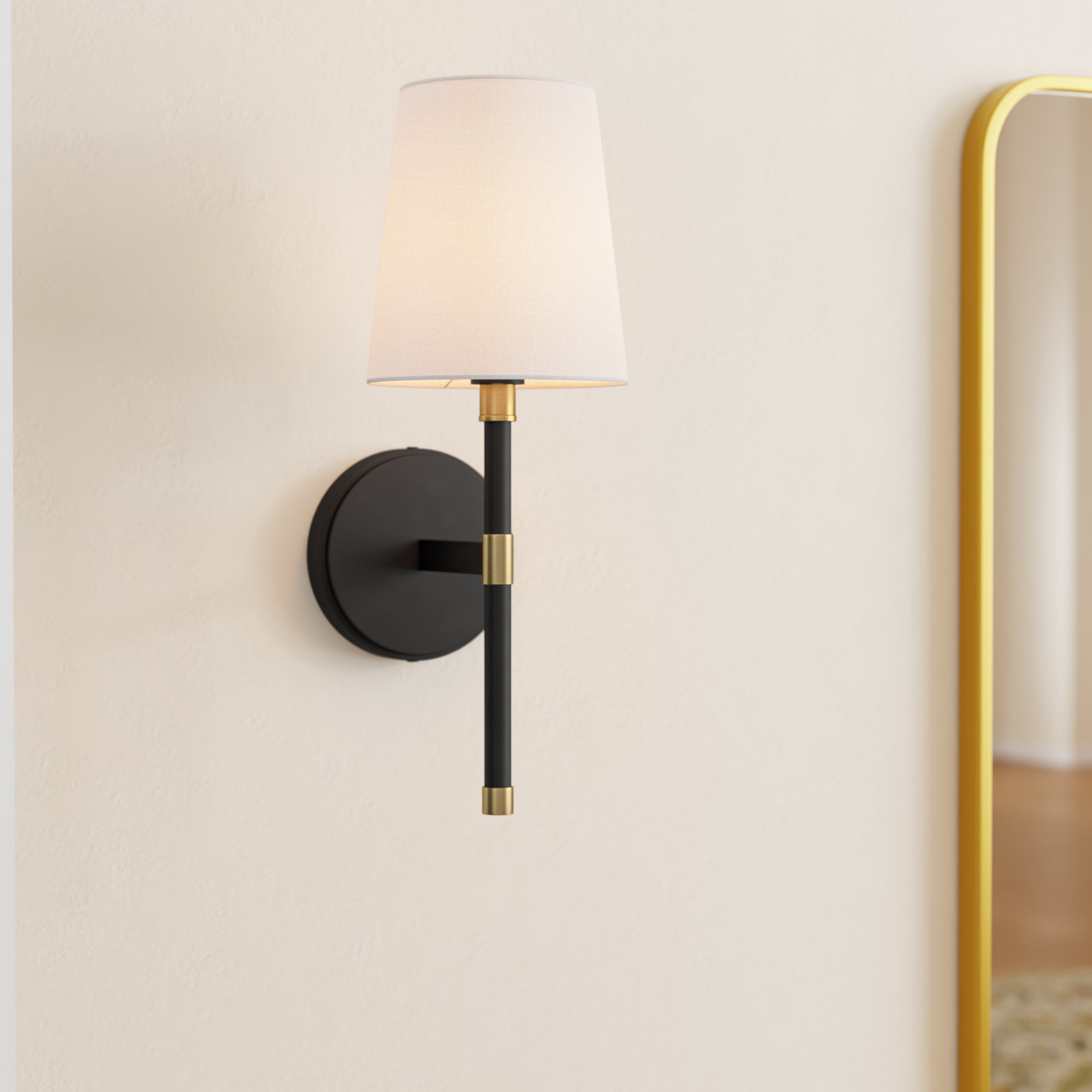 Quinley Single Light Steel Dimmable Armed Sconce, Black/Brass