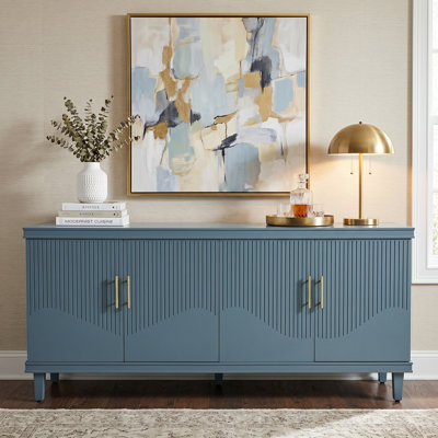 70.07" Wide Solid Wood+MDF 4 Cabinets Dining Hutch Blue