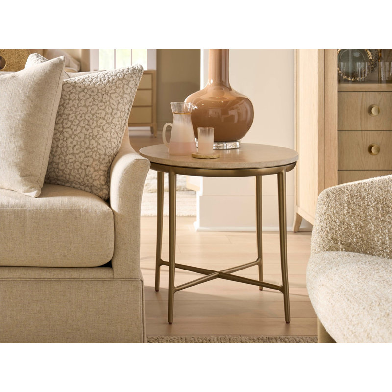 Amalfi 25" Wide Amalfi Cream Quartz Top Desert Gold Finish End Table