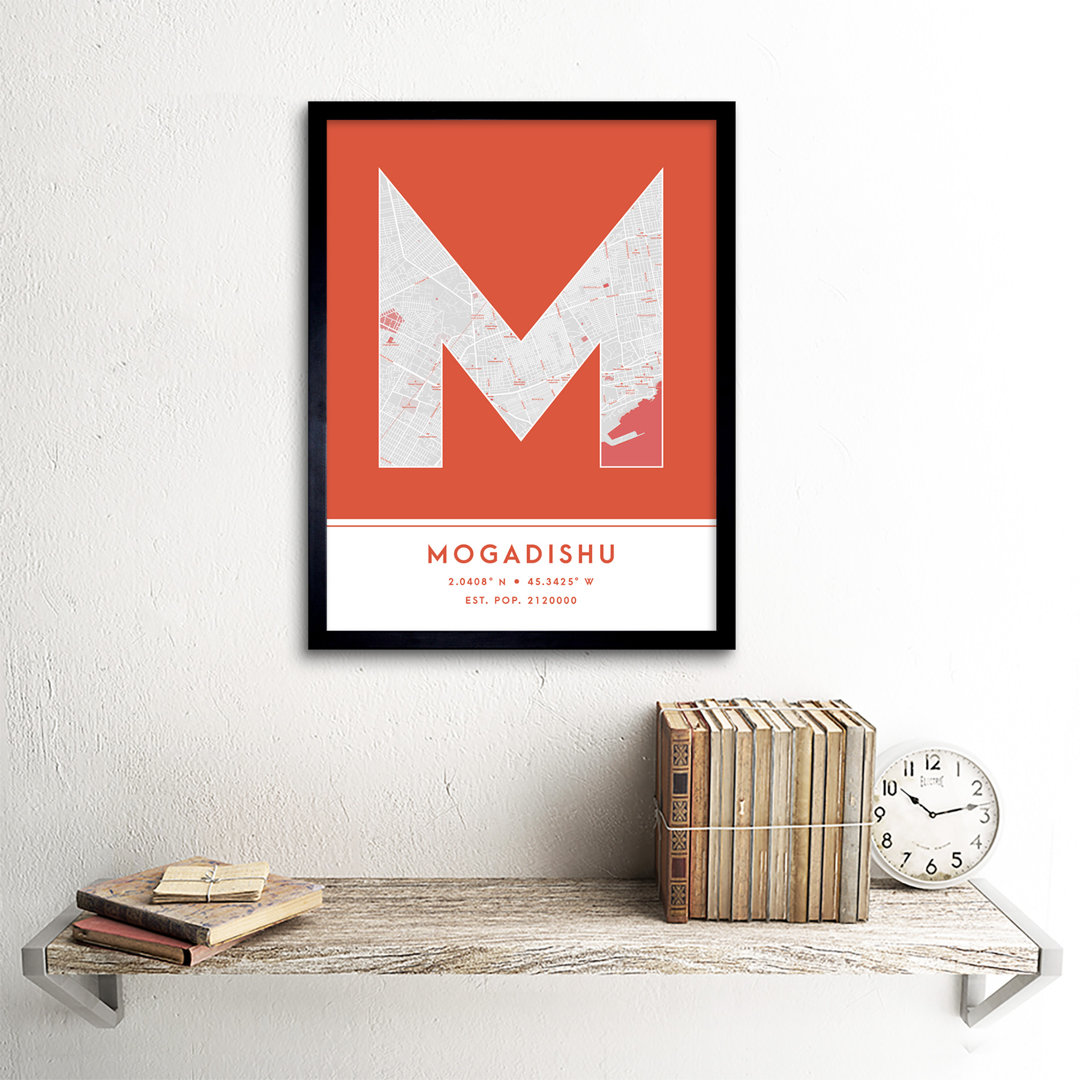 Mogadishu City Map Mogadishu Orange by Wee Blue Coo - Single Picture Frame Typography