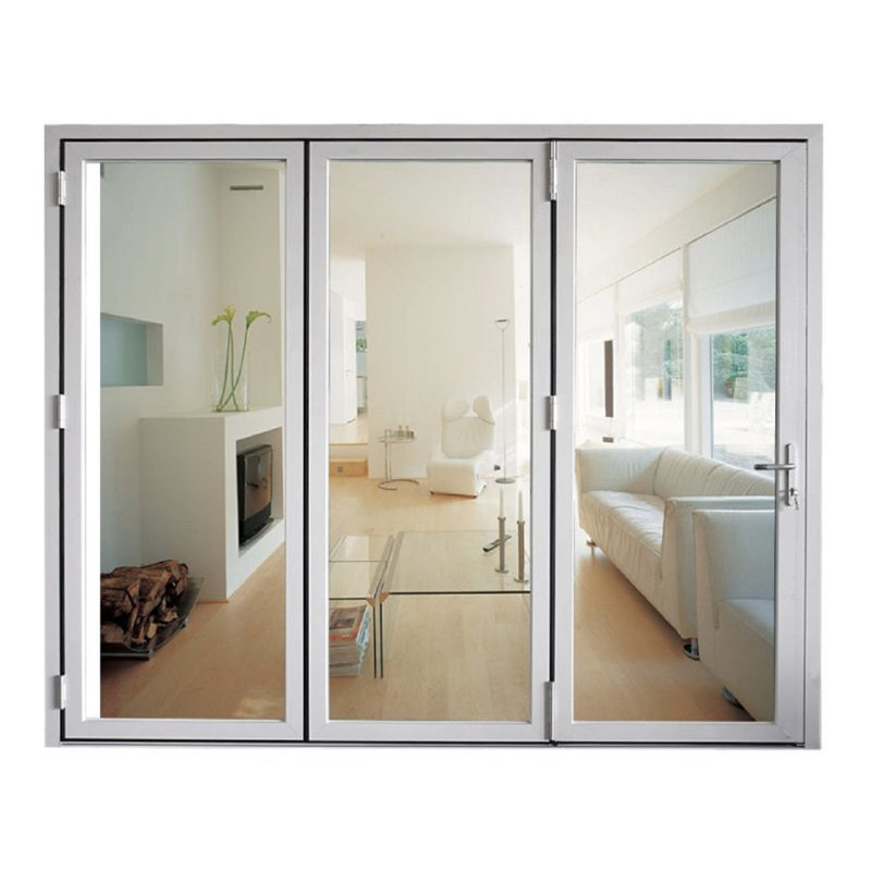 Portes de patio pliantes en aluminium, Blanc, S'ouvre à droite vers l'extérieur, H 84 po x l 120 po x P 3 po