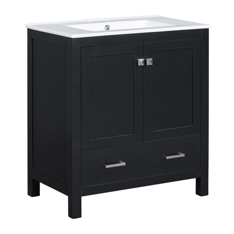 Meuble-lavabo autoportant 30 po, Argent, Noir
