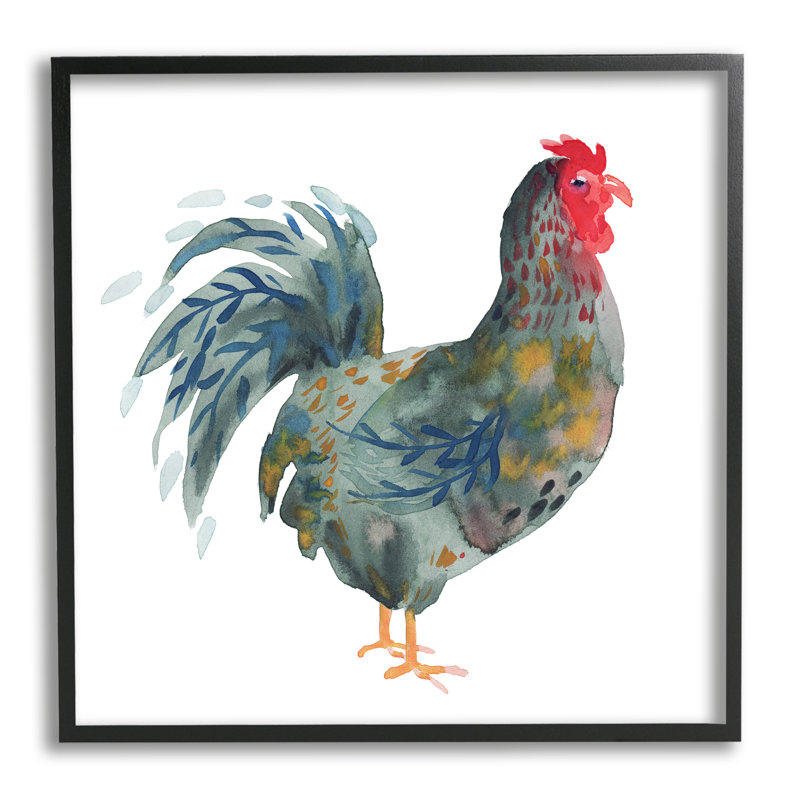 Impression de coq floral encadré sur bois par Claudia Bianchi, H 12 po x l 12 po x P 1,5 po, Giclée encadrée noir minuit