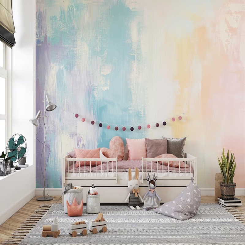 Murale aquarelle de rêve pastel, L 108 po x l 96 po