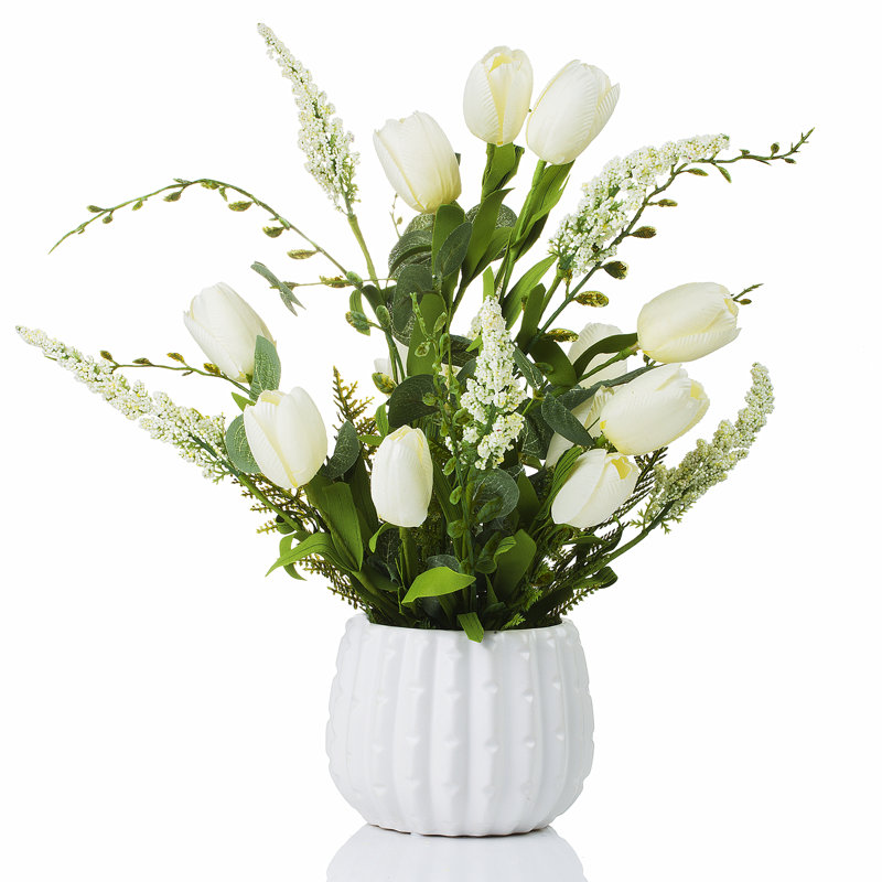 Silk Lavender Arrangement in Pot, White