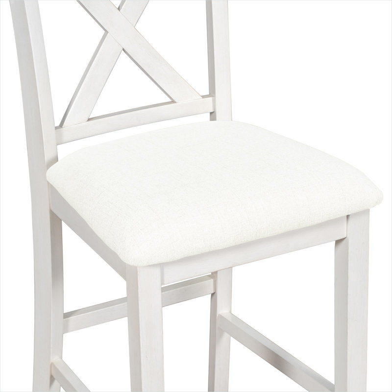 Ensemble de salle à manger 5 pièces à hauteur de comptoir avec tablette de rangement, bois massif, blanc éclatant, 4 sièges