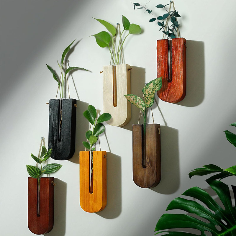 Ensemble de 6 pots à fleurs suspendus en bois