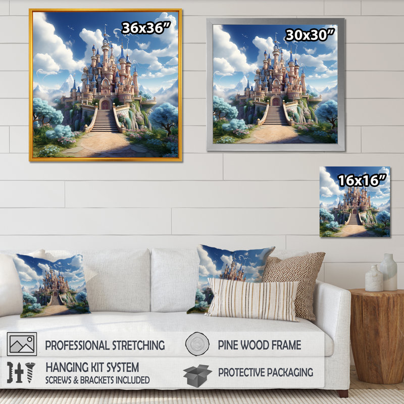 Princesse, château magique, rêves I - châteaux, art mural, Toile tendue, H 30 po x l 30 po x P 1,5 po