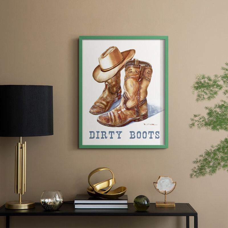 Dirty Boots Framed Print - Solid Wood, Green, 15" H x 12" W
