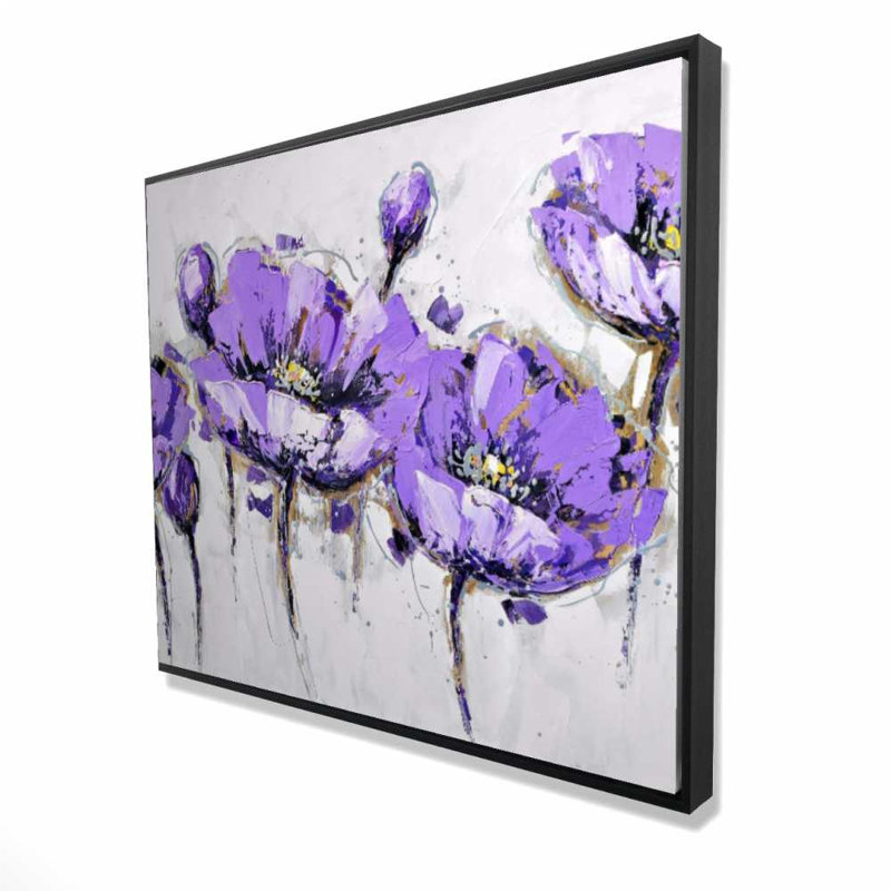 Fleurs abstraites mauves - Toile encadrée grise, décoration intérieure