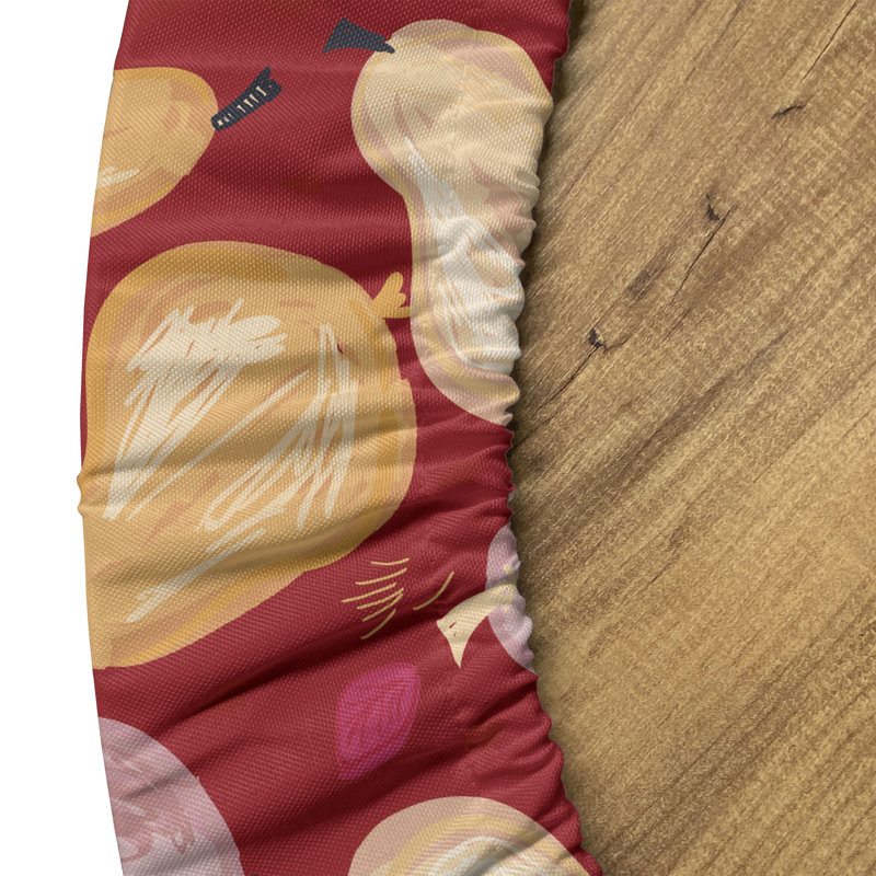 Ebern Designs Fruit Art Fitted Round TableclothTablecloth Raspberry and Multicolor 89569