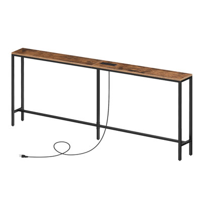 Rustic Console Table With Charging Station - Narrow Sofa Table, Behind Couch Table With Outlets And USB Ports