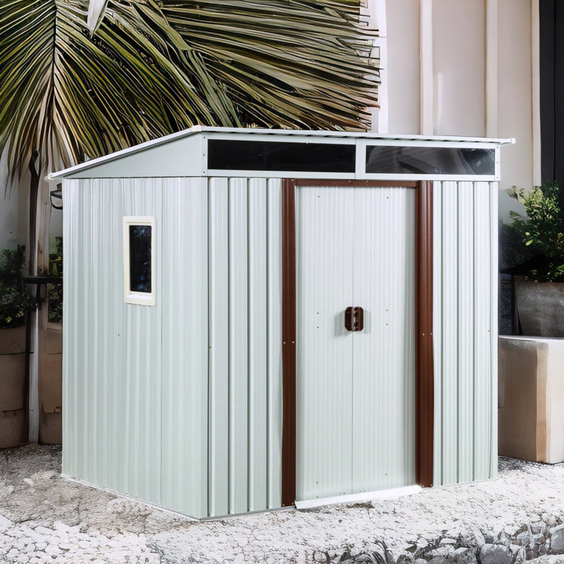6 ft. W x 5 ft. D Lean-To Storage Shed with Window Transparent Plate,Modern Robust Construction Tool Shed with Sliding Doors and Padlock