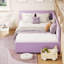 Lit de jour simple avec tête de lit, revêtement en velours violet | Cadre de lit en coin avec barrière de sécurité pour salon ou chambre à coucher, montage facile-1931903470