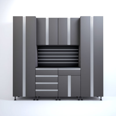 Premium Garage Cabinets 8' Storage Sets Solution with Adjustable Legs, Soft-Close Drawer & Door, Integrated Handles, Heavy Duty Plywood Box Construction, Tool and Equipment Organizer