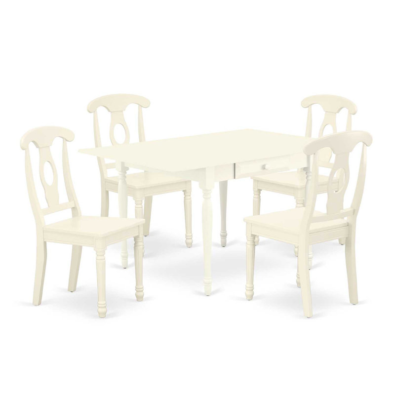5 Piece Dining Room Furniture Set Includes a Rectangle Kitchen Table with Dropleaf and 4 Dining Chairs, Linen White