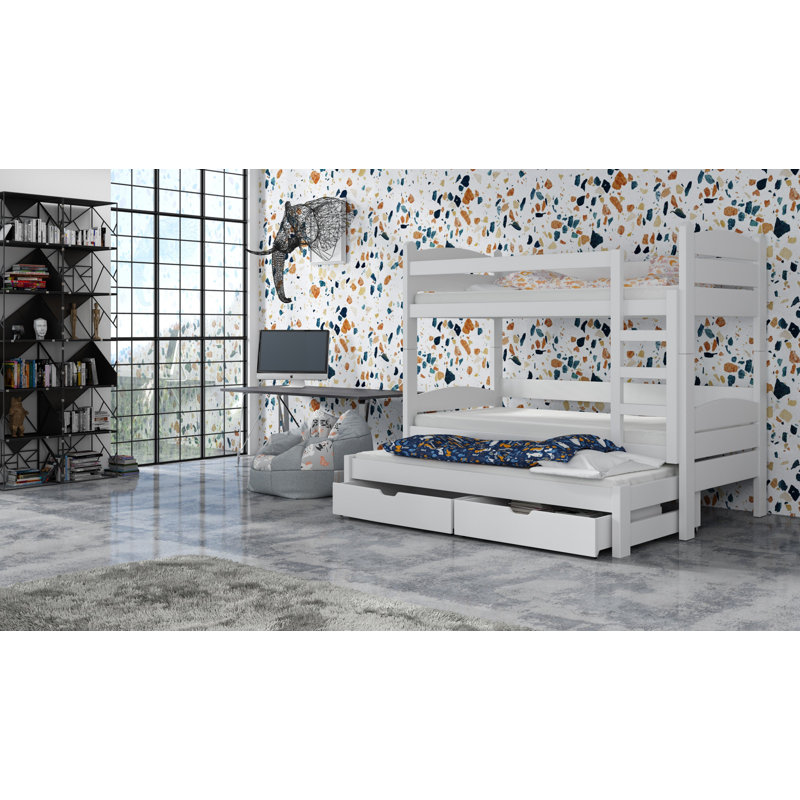 Caspar Bunk Bed with Storage Included with Built-in Ladder Included with Trundle Included, White