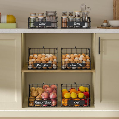 Egg Holder Countertop with Labeled Markable, 3 Tier Stackable Wire Storage Baskets for Gathering Fresh Eggs, Large Egg Rack for Countertop/Wall-Mounted
