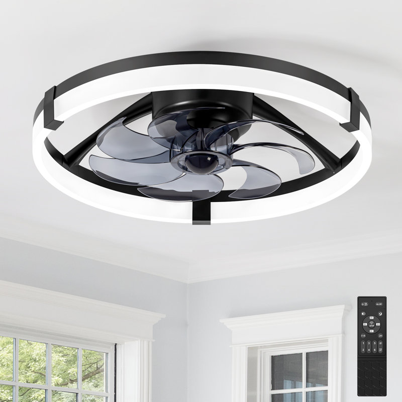 20'' Flush Mount Ceiling Fan with Light and Remote, 7-Blade Low Profile Fan, Dimmable 3CCT LED, Quiet Reversible DC Motor, 6 Speeds, Timer