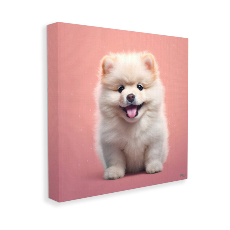 Chiot moelleux sur toile rose par RB, H 24 po x l 24 po