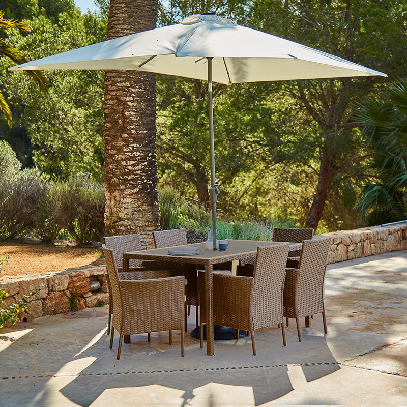 Renfoe 6 - Person Wicker Patio Dining Set with Rectangular Table , Cushions Included, Brown