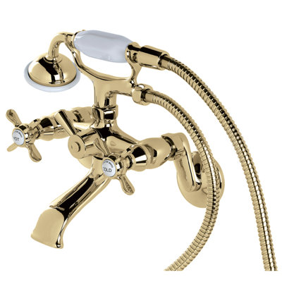 Kingston Brass Essex Three-Handle 2-Hole Wall Mount Clawfoot Tub Faucet with Hand Shower